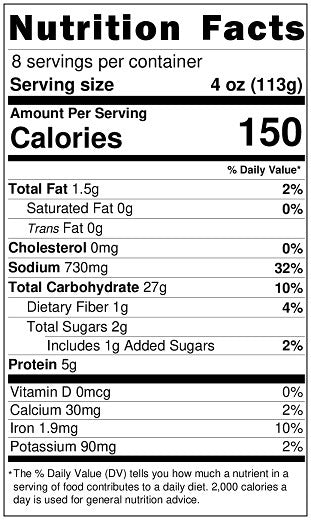 Original Nutrition Label