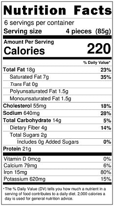 Original Nutrition Label