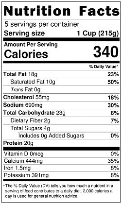 Original Nutrition Label