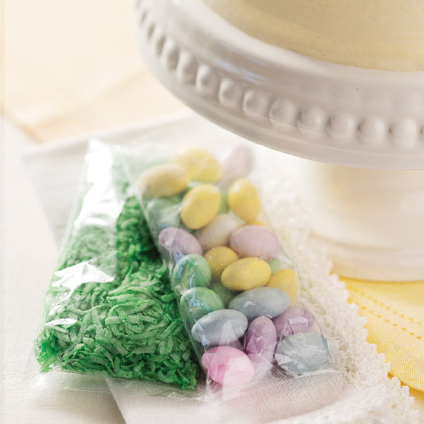 Sugared Jordan almonds and coconut "grass"