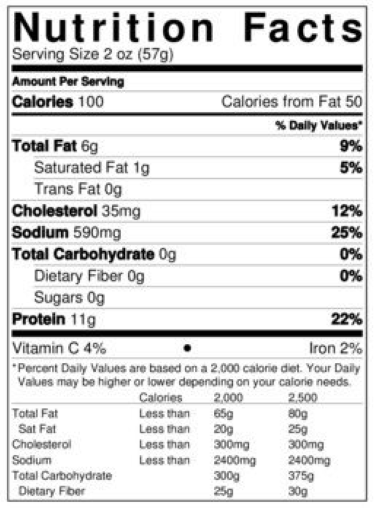 Original Nutrition Label