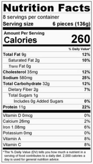 Original Nutrition Label