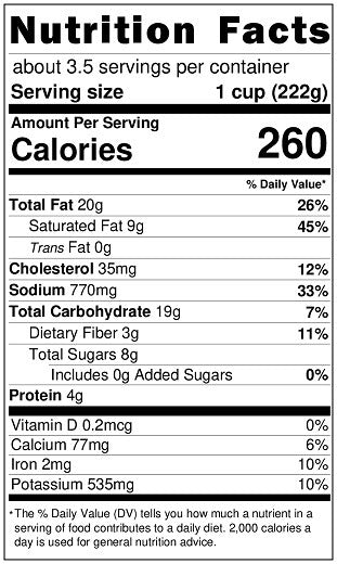 Original Nutrition Label