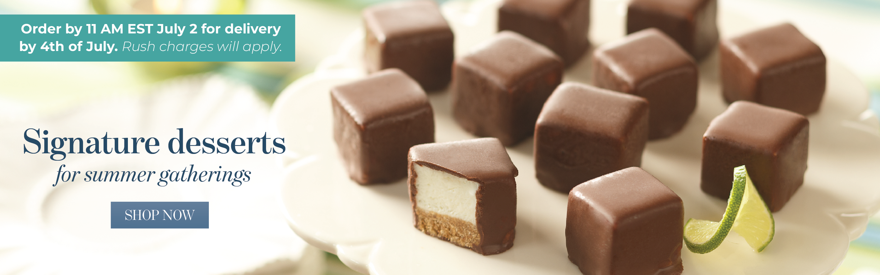 Key Lime Bites covered in chocolate served on a white platter