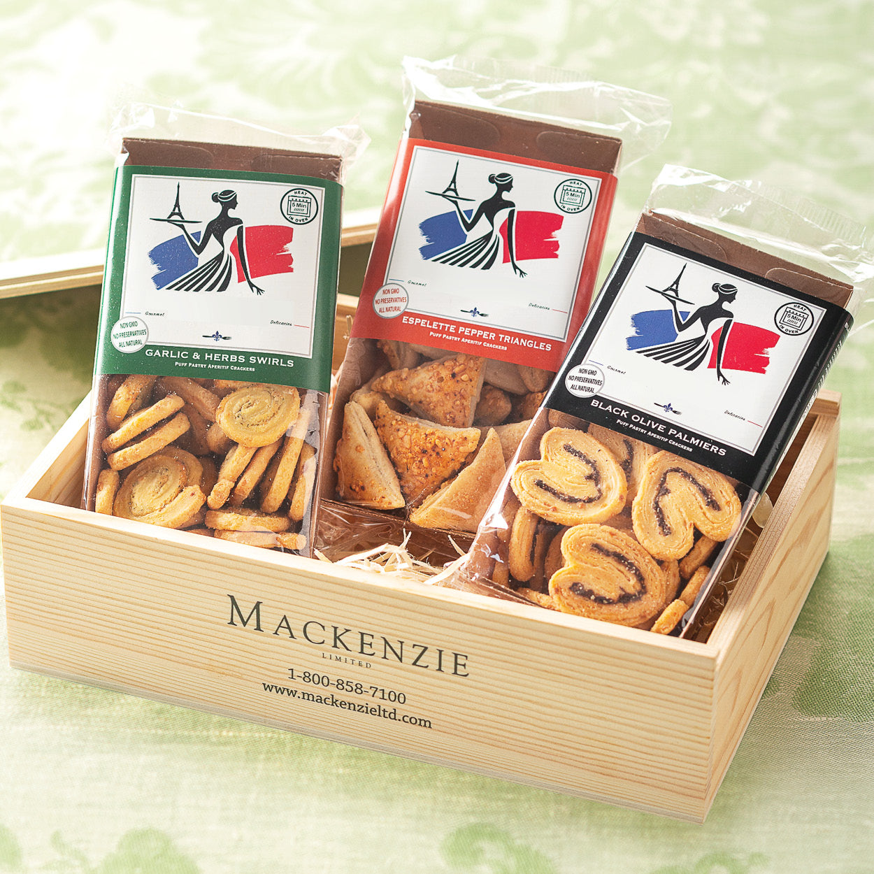 Savory Cracker Trio Wooden Gift Crate