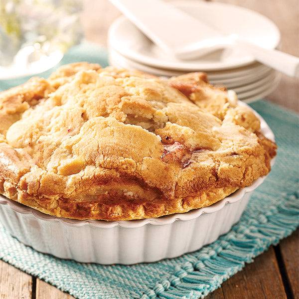 An 8 inch apple pie on a table