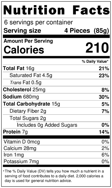 Original Nutrition Label