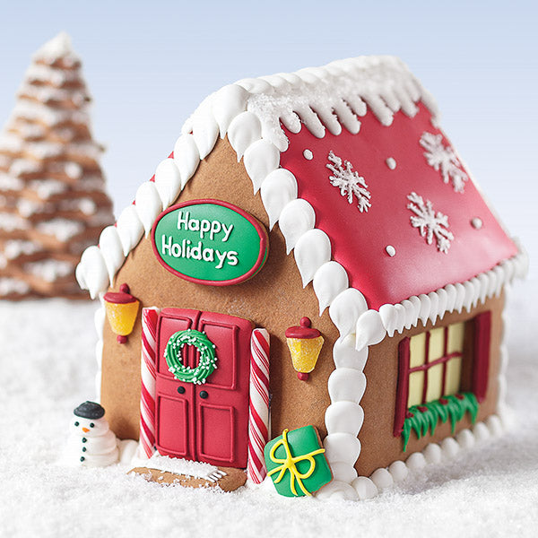 Holiday decorated gingerbread house
